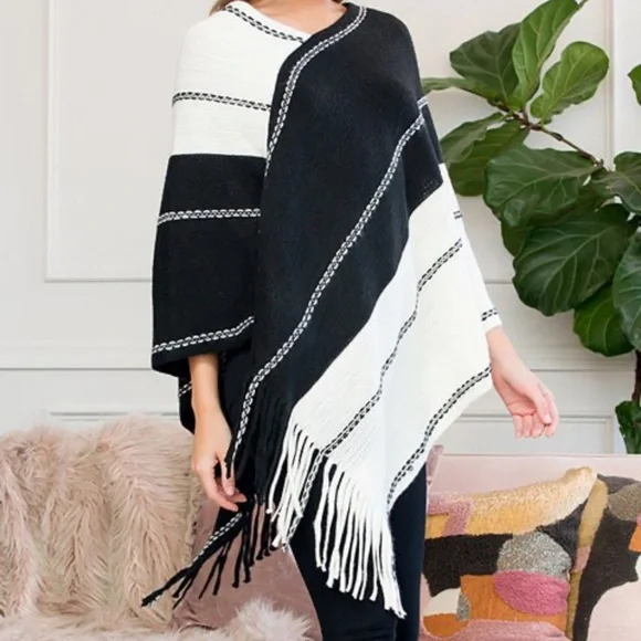 #47 Boho Fabulous Soft Knit Fringed Poncho Shawl - Picture 4 of 4